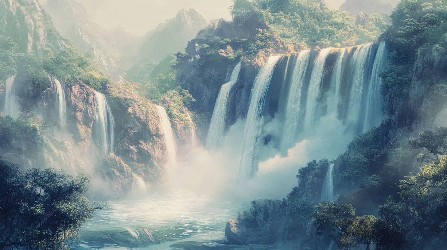 梦幻瀑布山水风景图