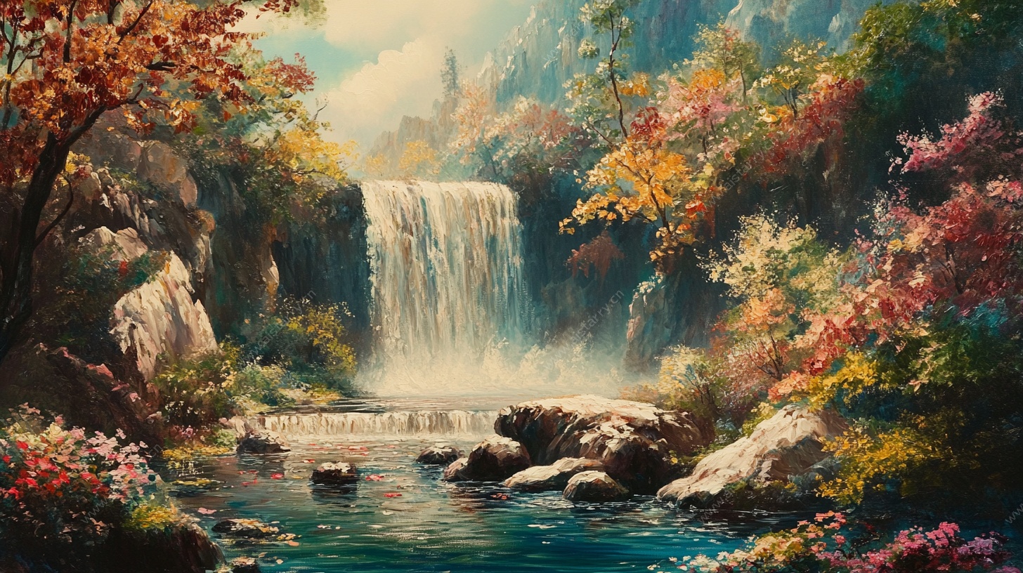 秋日山林瀑布美景