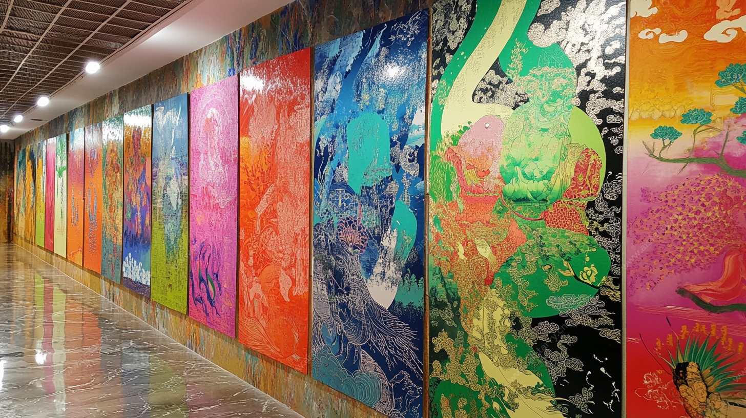 多彩艺术画作展示走廊