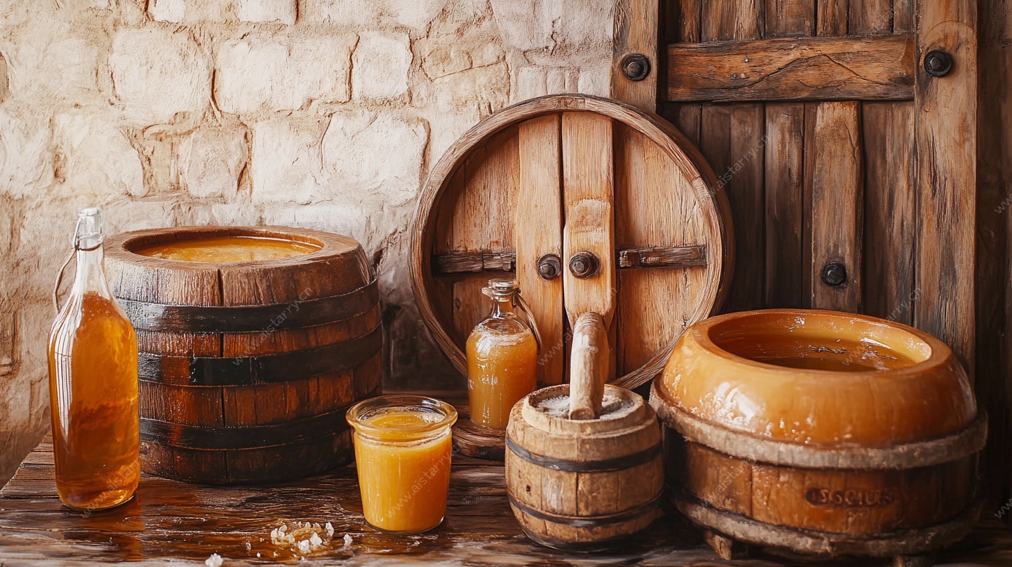 木桶中的自酿果汁场景