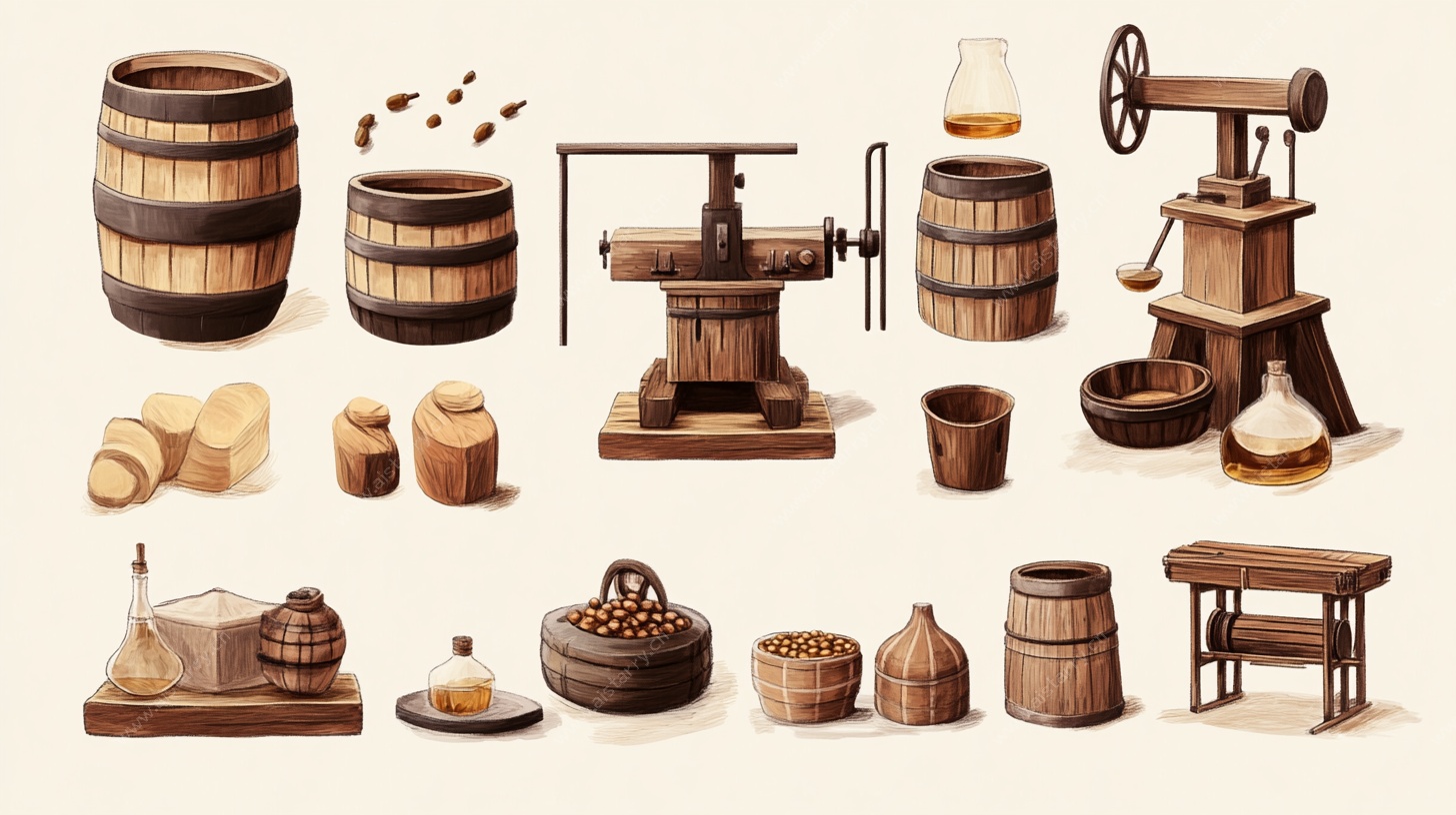 复古酿酒器具插画集合