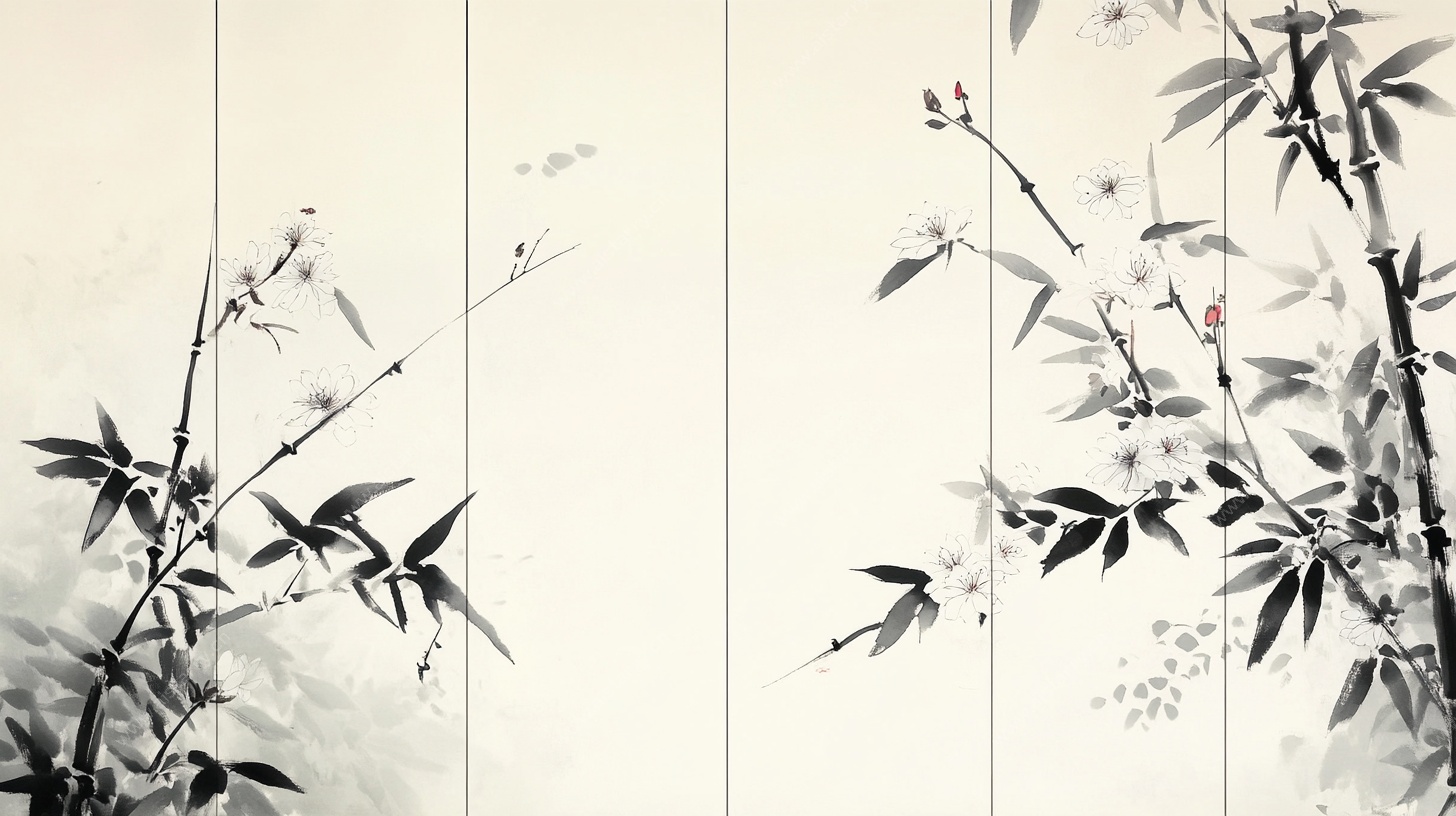 水墨竹韵屏风画