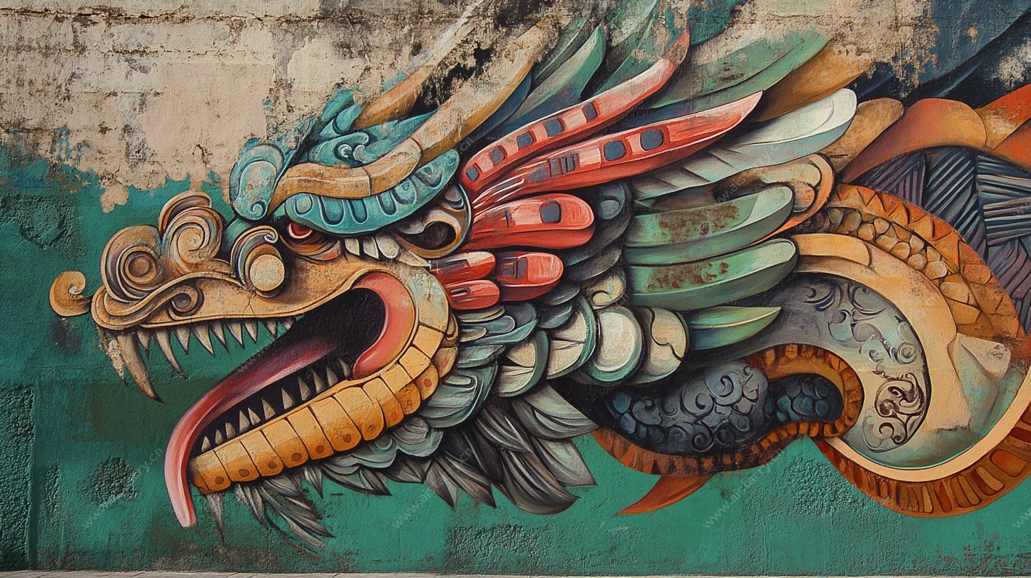 墙面彩色龙形涂鸦艺术