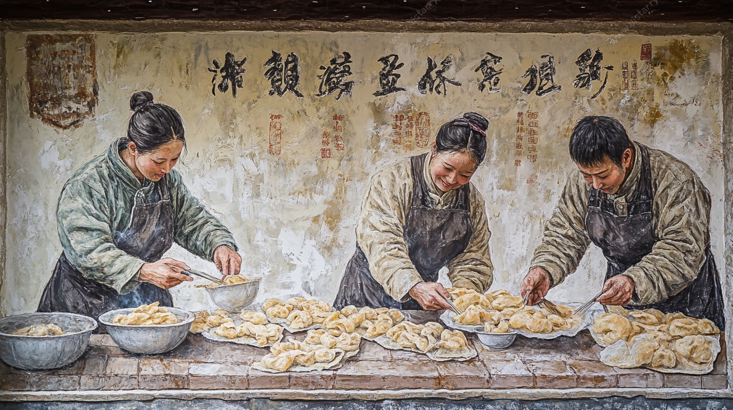 传统包饺子场景