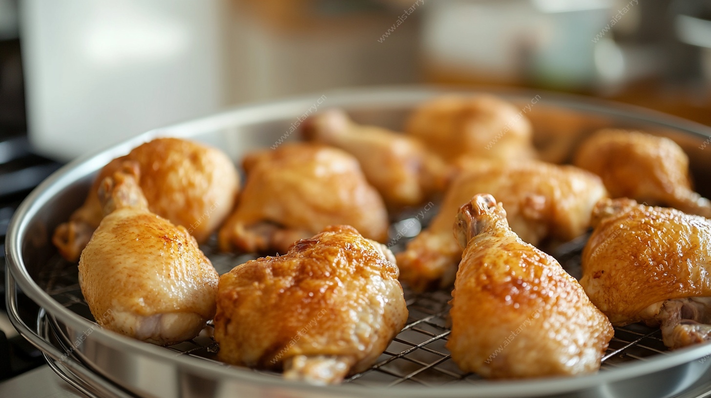 烤箱中烤制的金黄小鸡腿