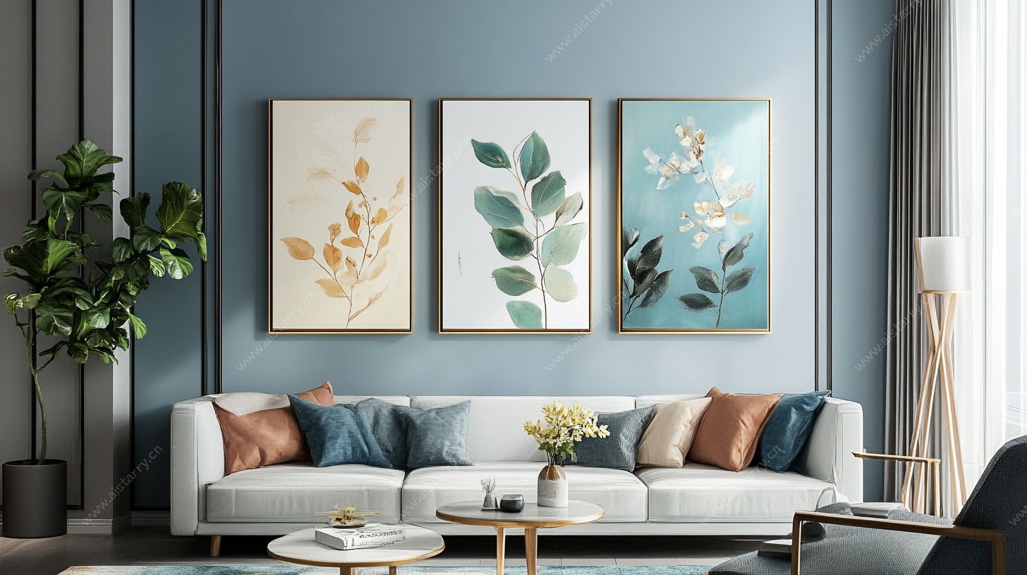 清新客厅装饰画与舒适沙发