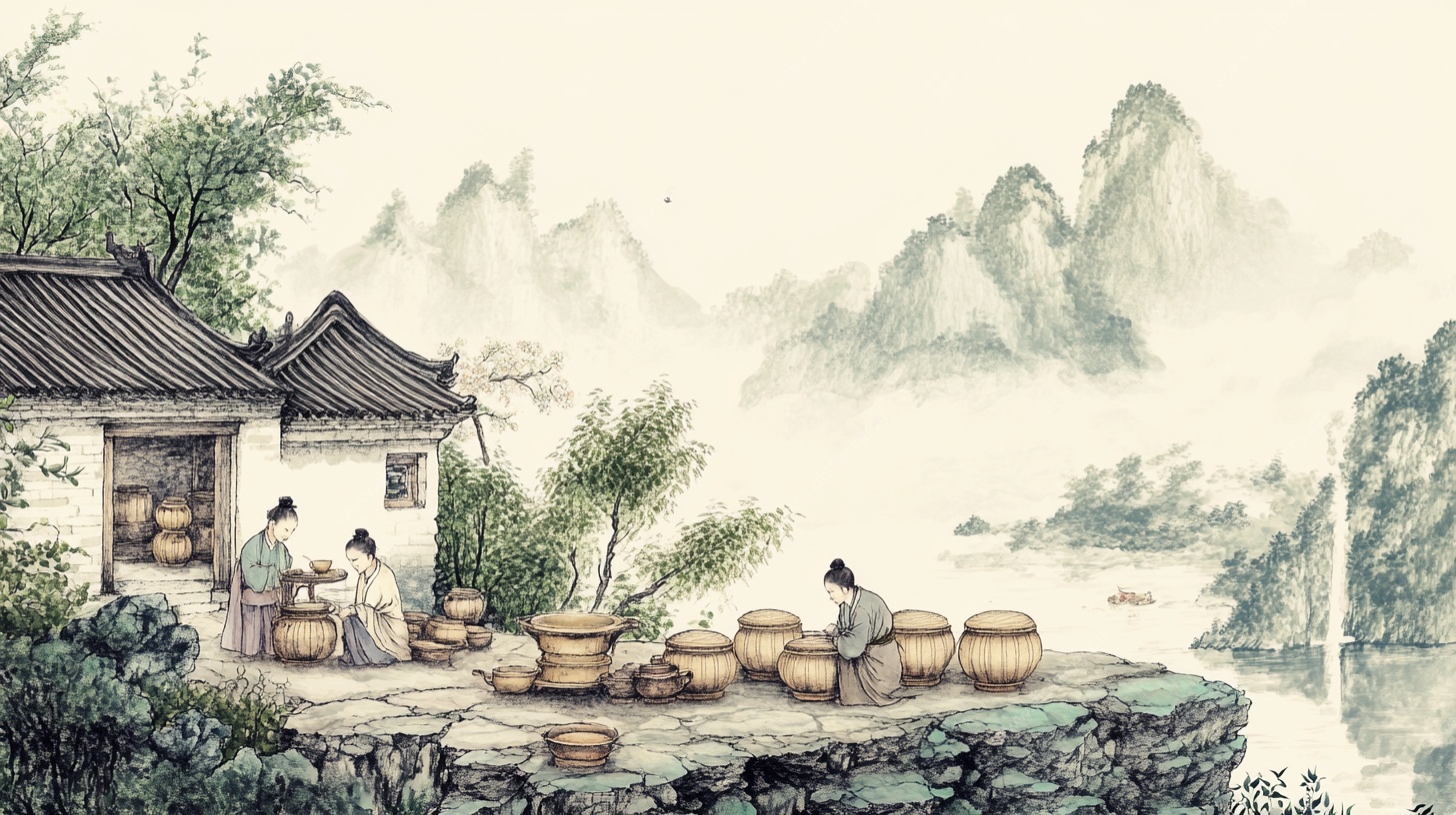 古风山水间的传统生活场景