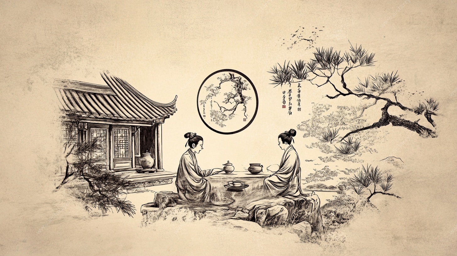 古人庭院品茶图