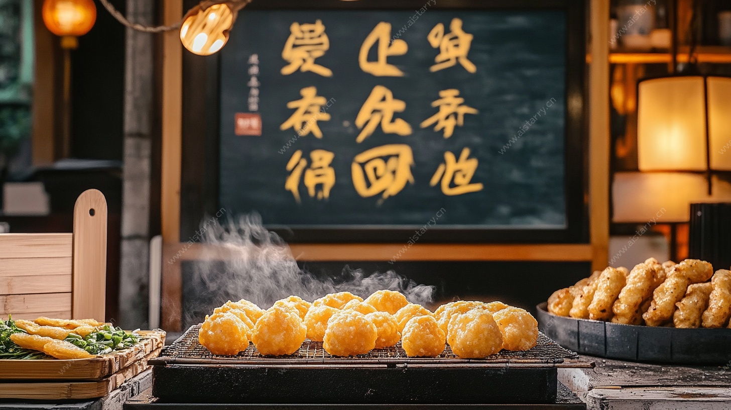 中式小吃摊的诱人美食