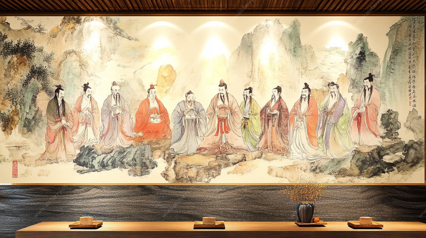 中式古风人物壁画场景