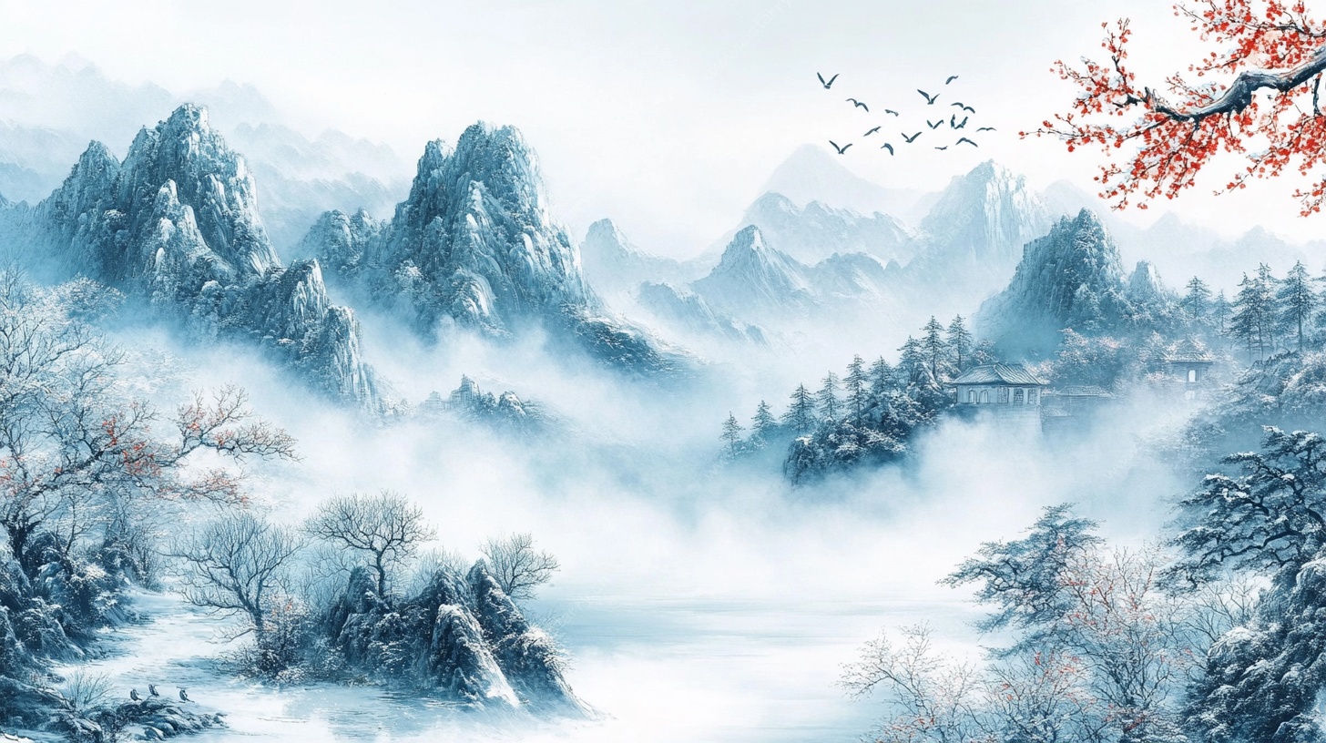 冬日水墨山水景