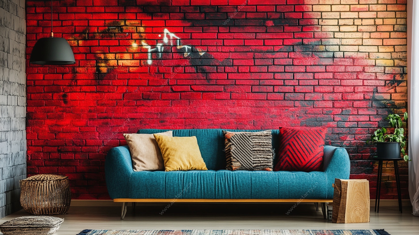 红砖墙前的温馨沙发角落