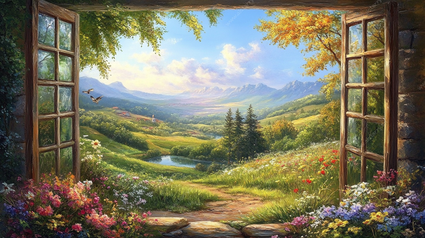 窗外的梦幻田园风景