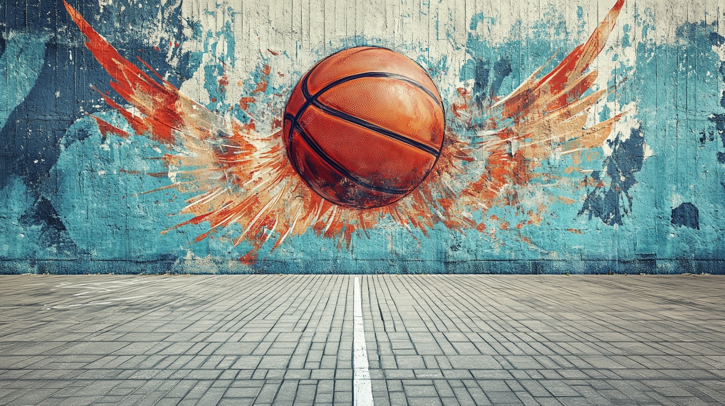 带翼篮球的动感墙面图景
