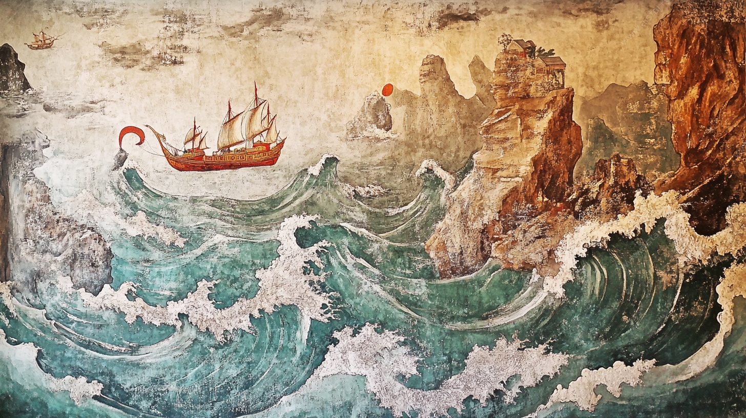 中式海船壁画