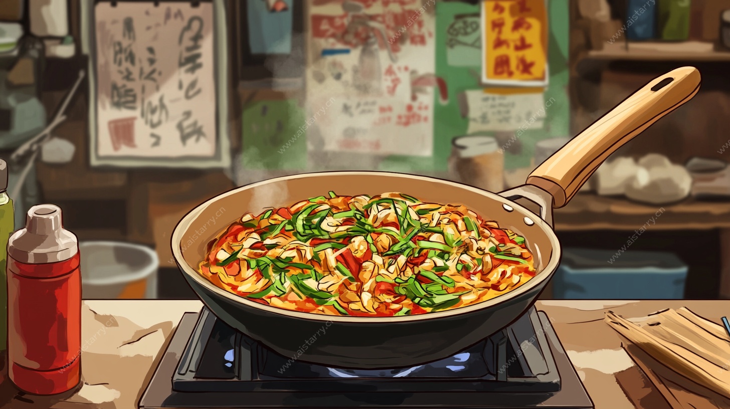 日式厨房中的美味炒菜