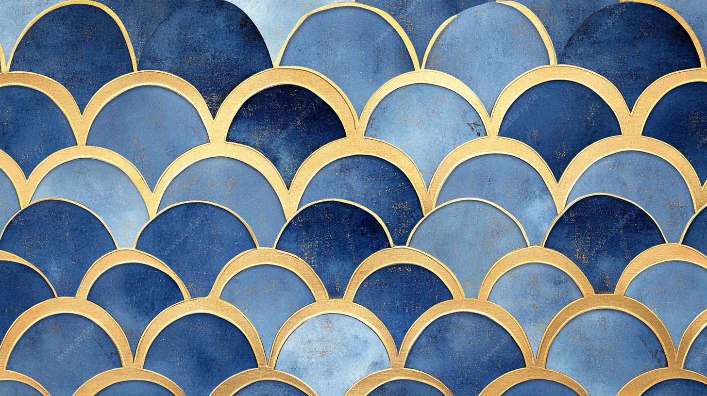 蓝金鱼鳞纹背景图案