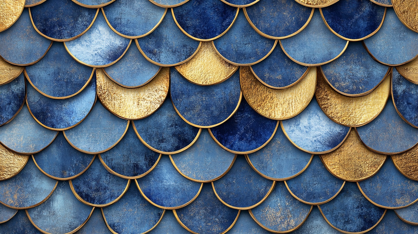 蓝金鱼鳞纹理背景图