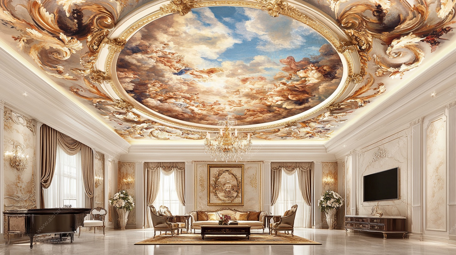 欧式奢华客厅穹顶艺术画