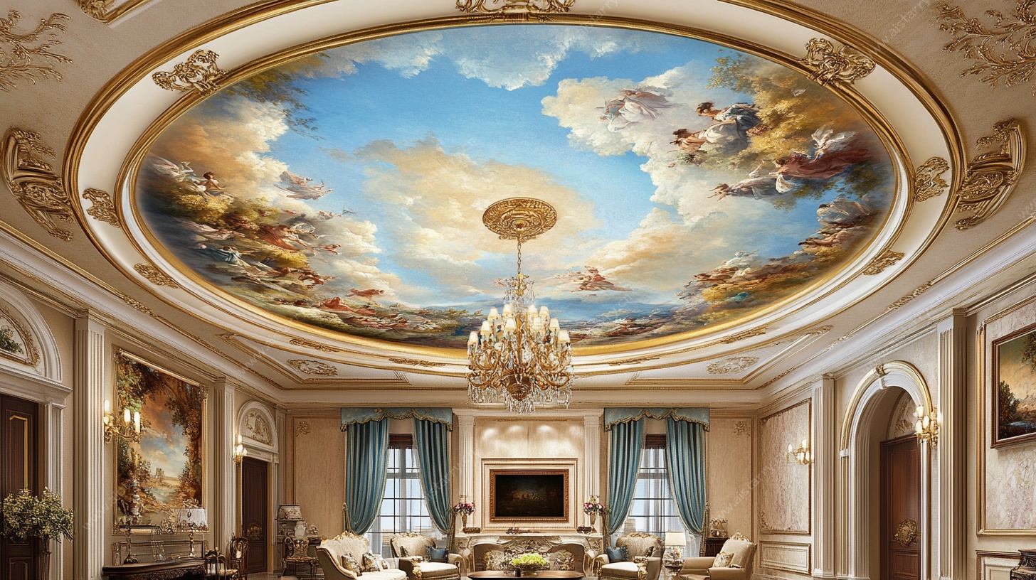 奢华欧式客厅的穹顶壁画