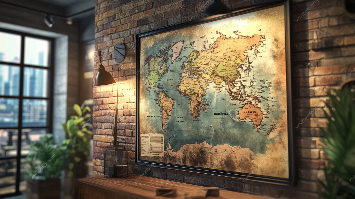 复古世界地图装饰室内空间