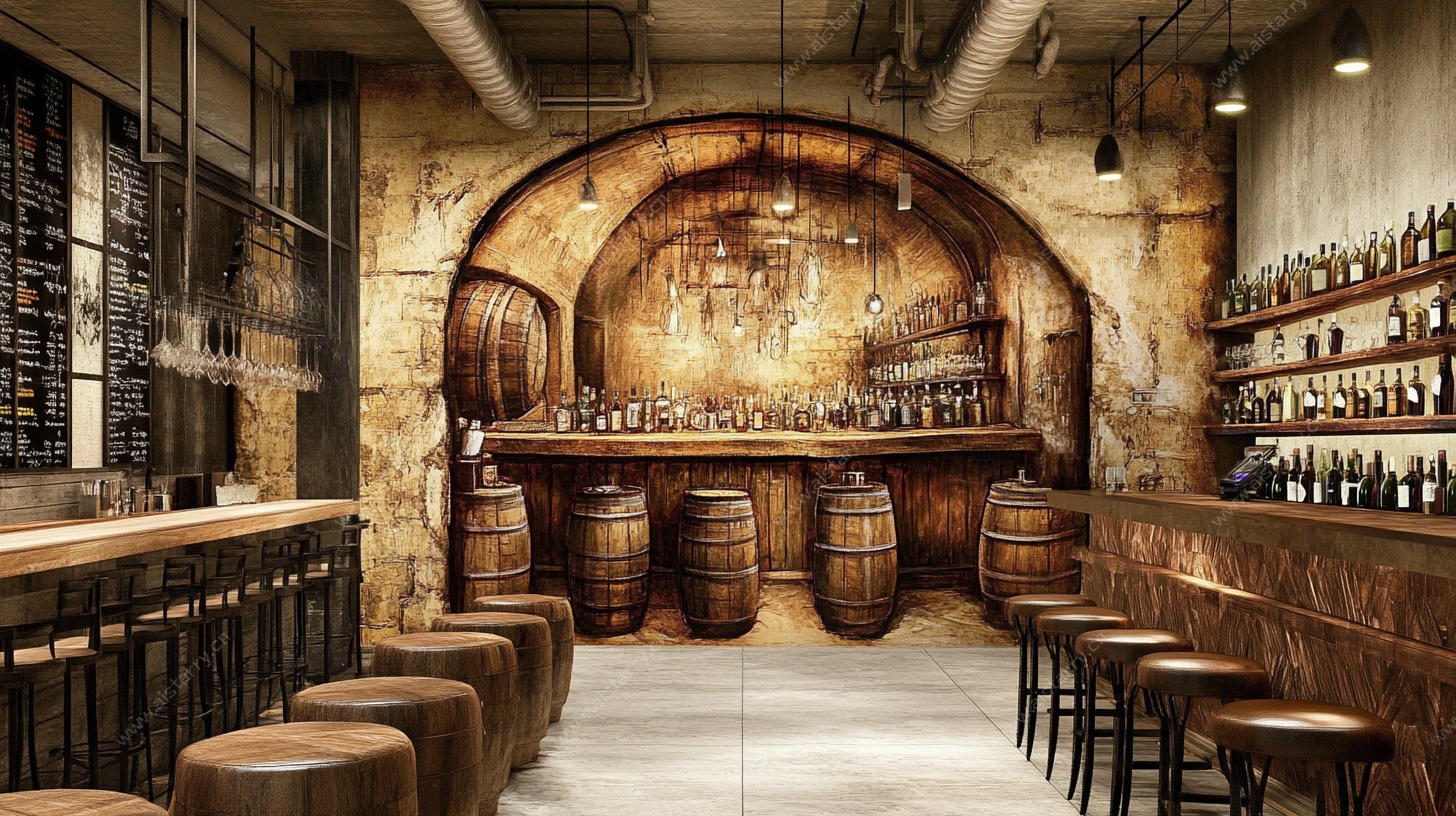 复古风酒窖酒吧室内场景