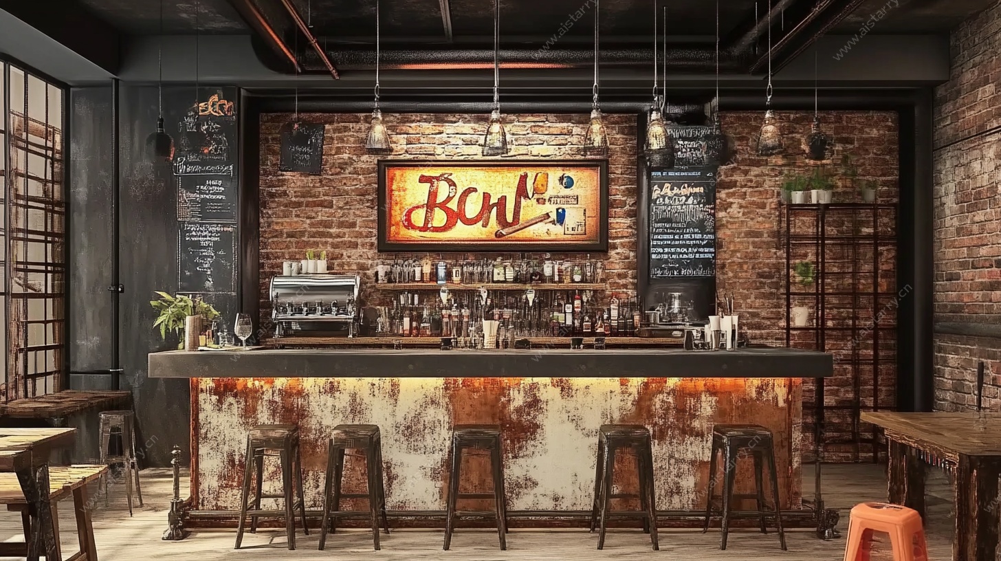 工业风复古酒吧室内场景