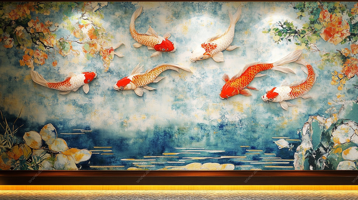 中式锦鲤浮雕装饰画