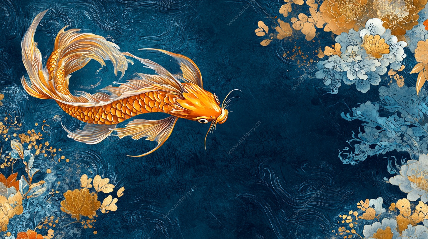 金鲤游花图
