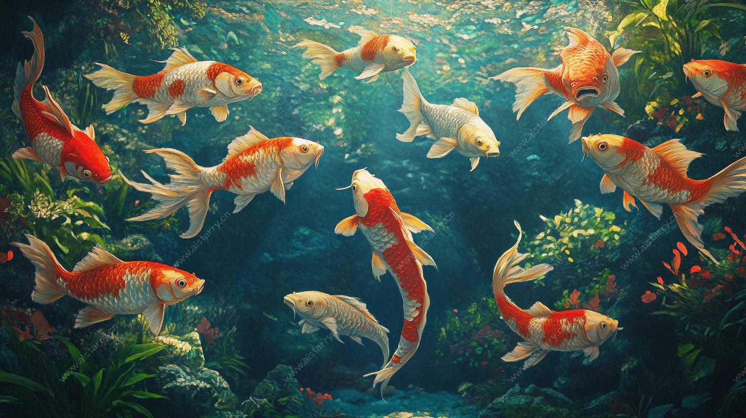 锦鲤畅游在梦幻水下世界