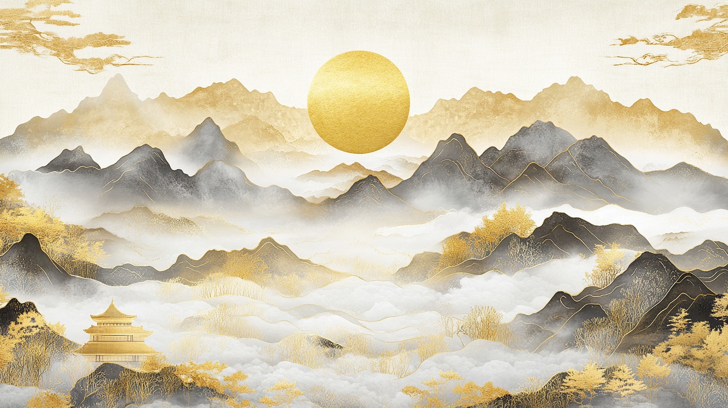 金色云海山川意境图