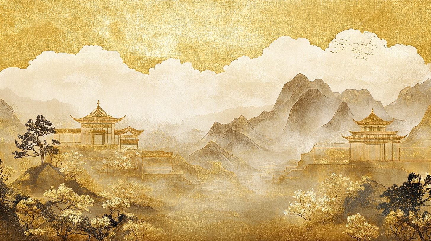 古风山水楼阁意境图