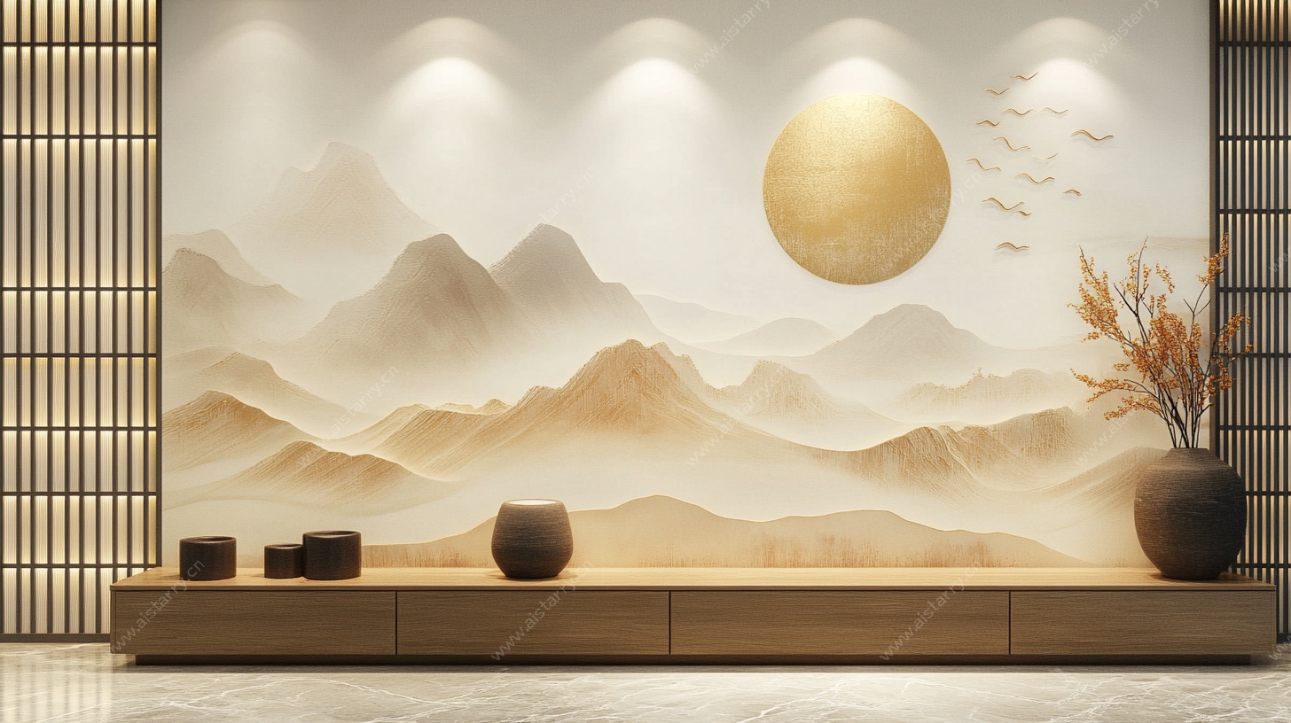 中式山水客厅背景墙