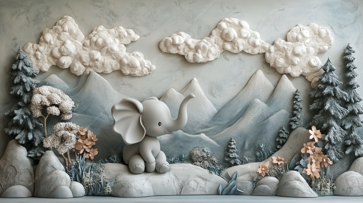 小象的梦幻山林场景