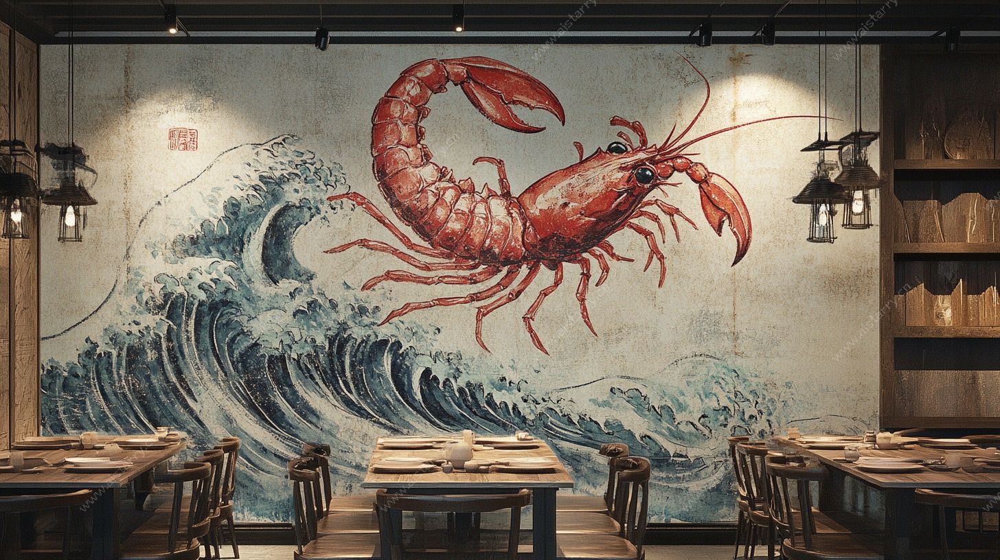 龙虾海浪风餐厅墙面装饰