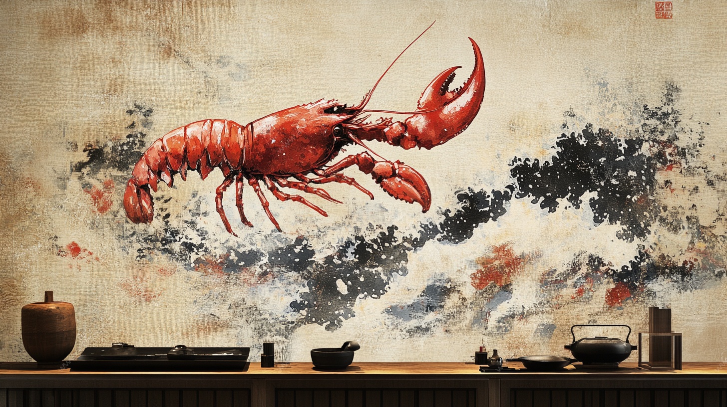 水墨风龙虾装饰画