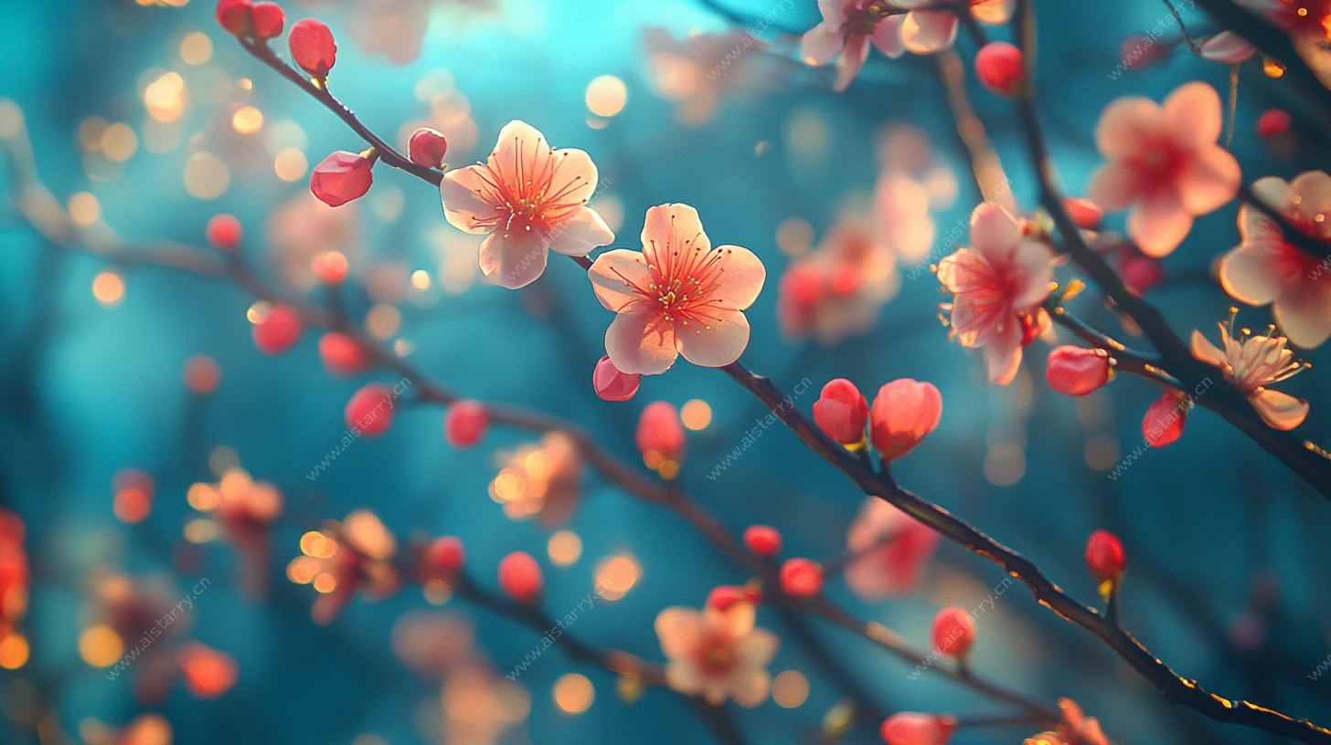 梦幻唯美的绽放桃花枝