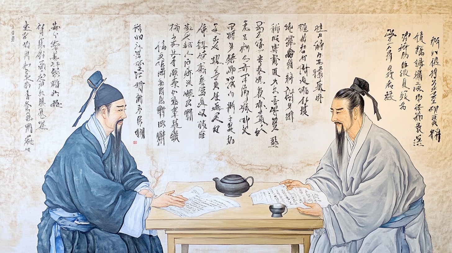 古代文人对坐品茗图