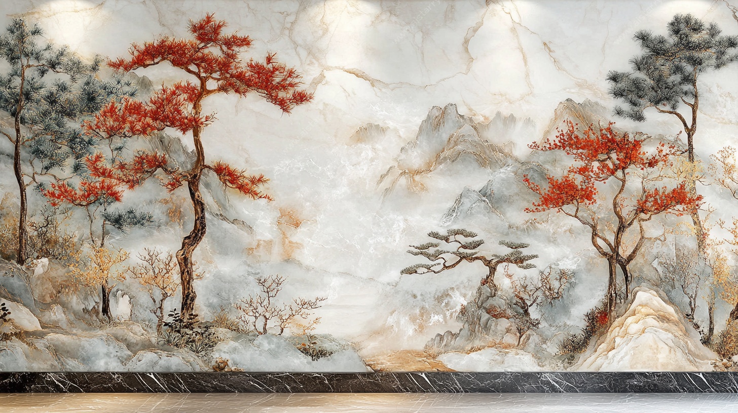中式山水松树壁画