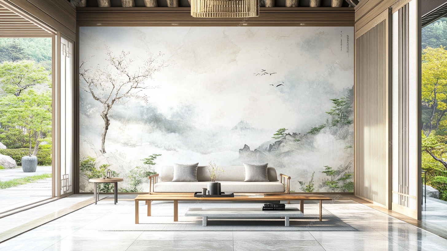 中式禅意客厅水墨风背景墙