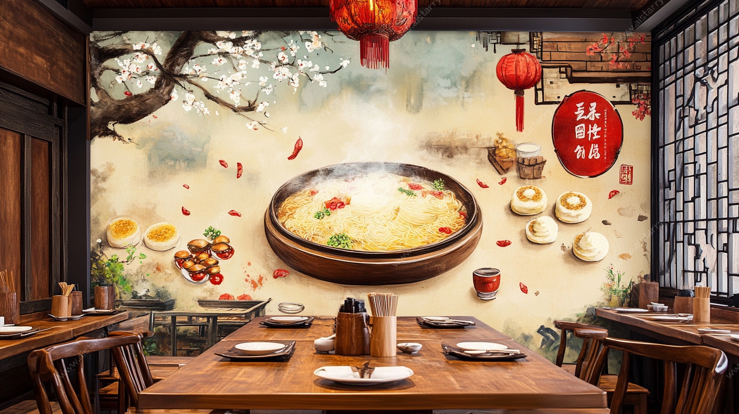 中式火锅餐厅墙面装饰图