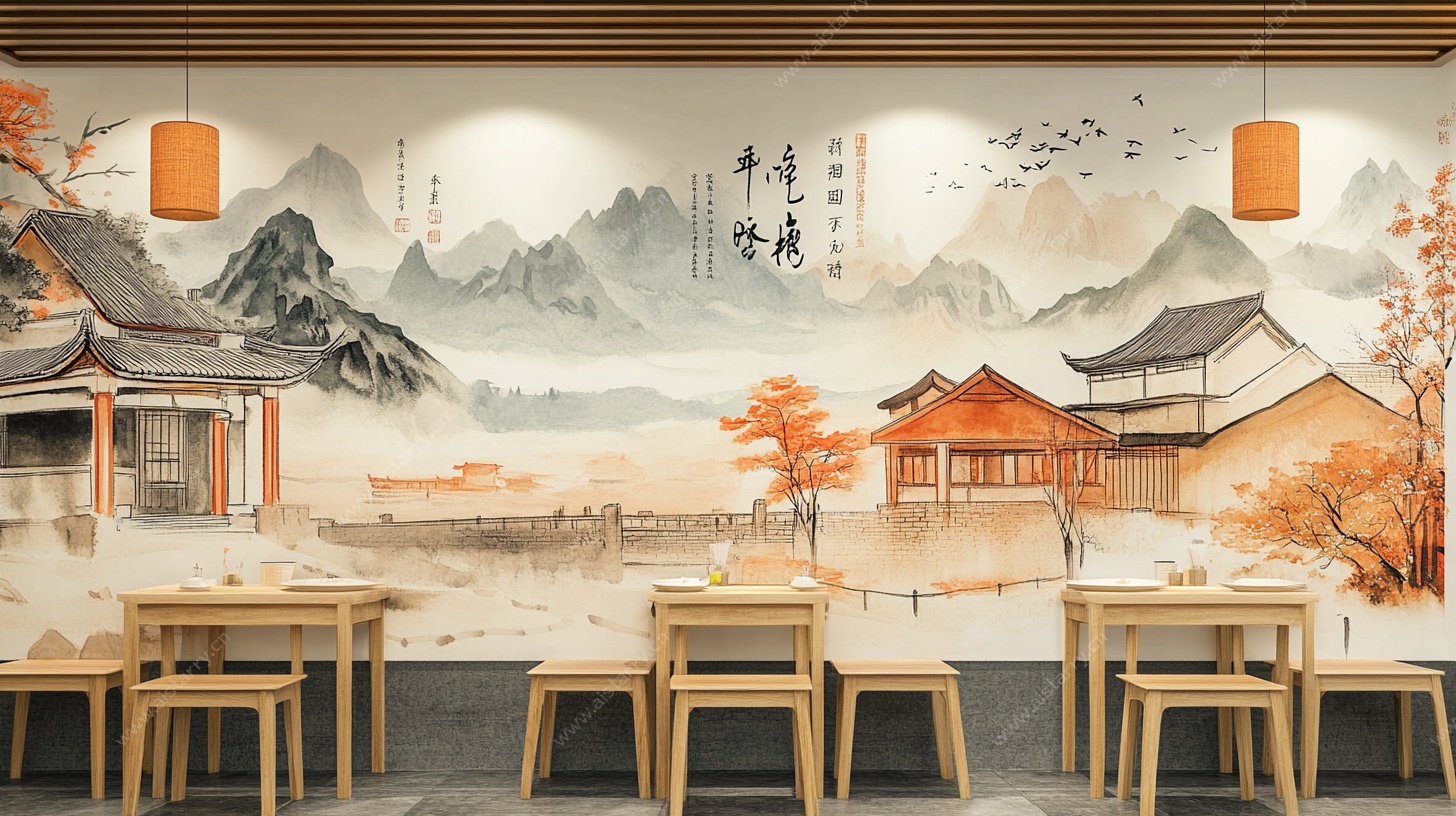 中式古风餐厅背景墙设计