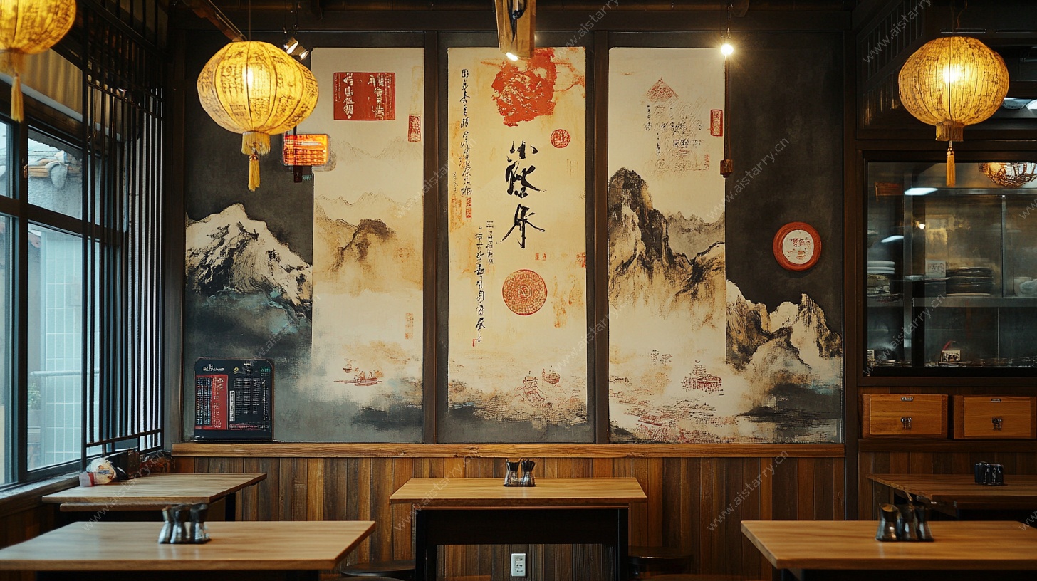 中式餐厅古风墙面装饰图