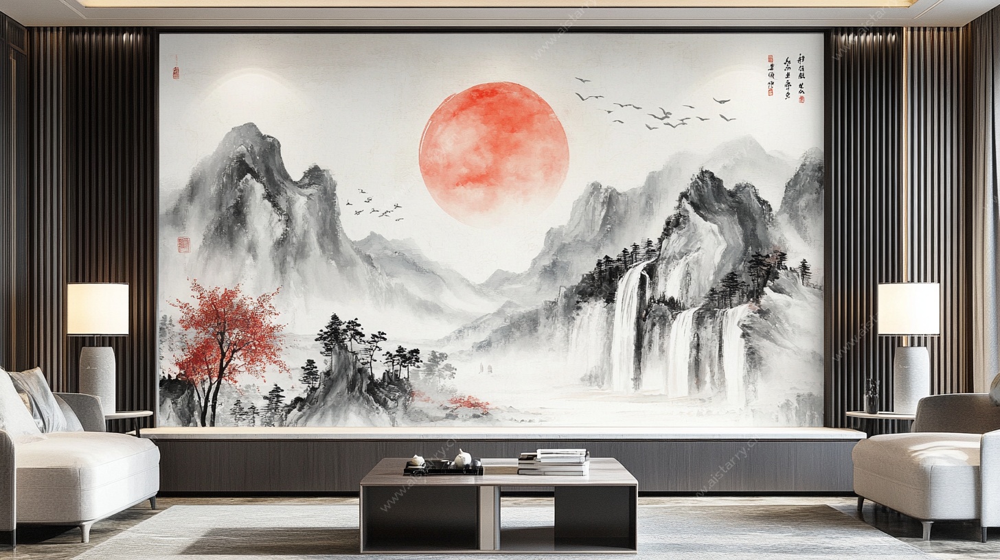 中式山水客厅装饰壁画