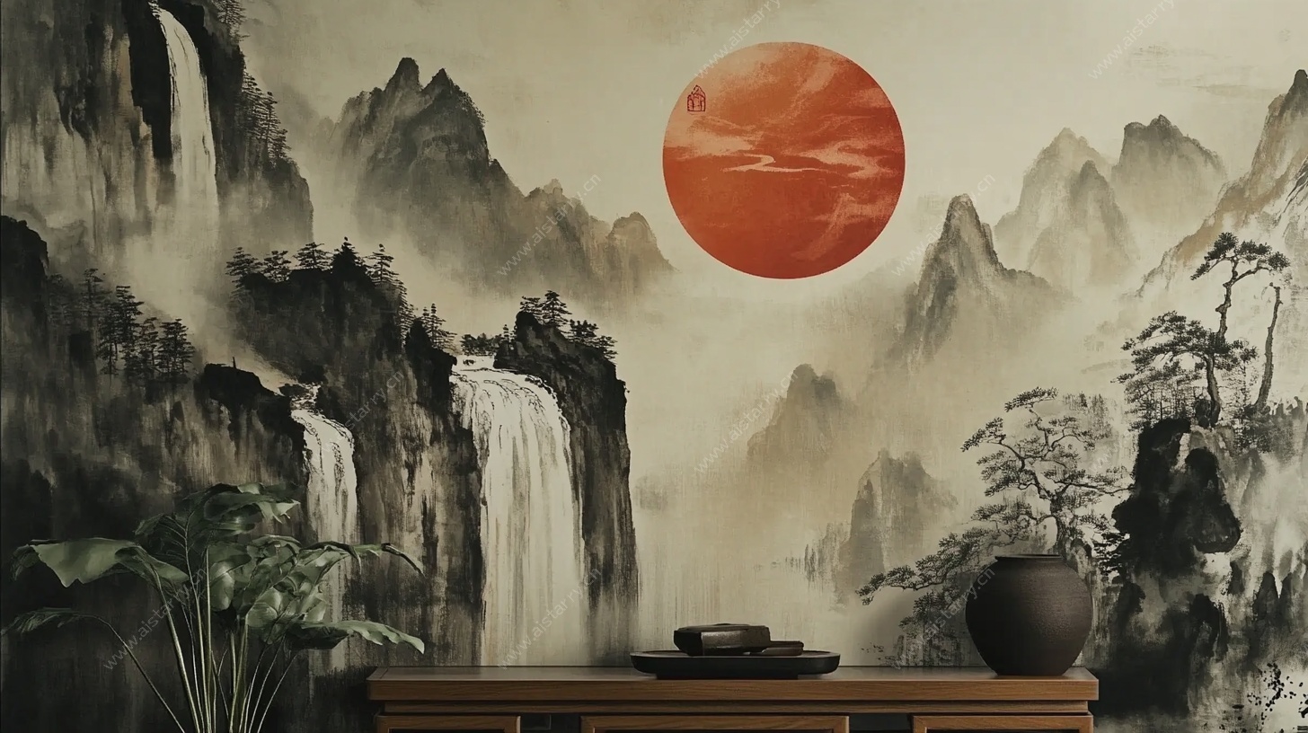 中式山水意境背景画面