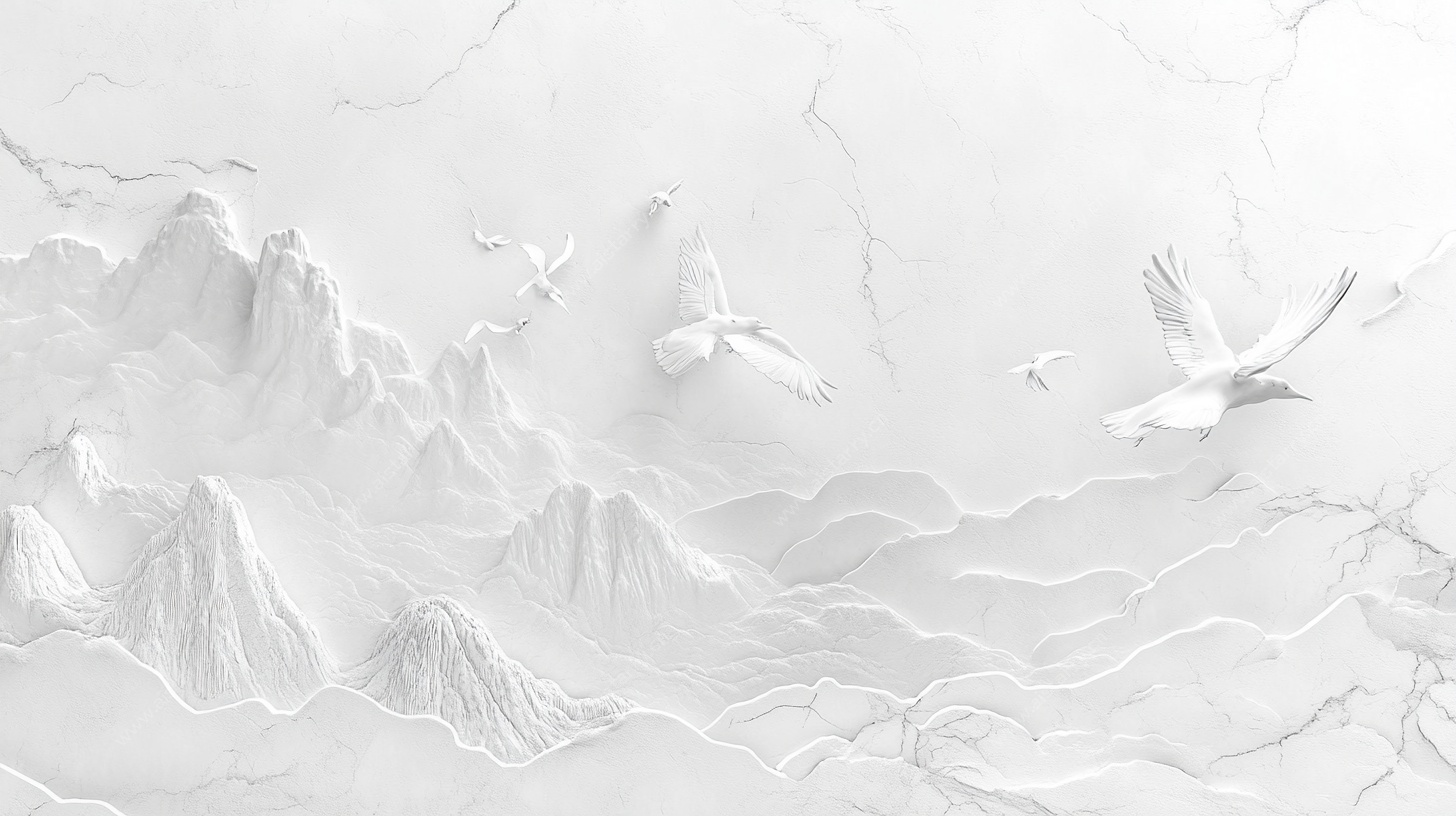 立体山水飞鸟艺术背景图