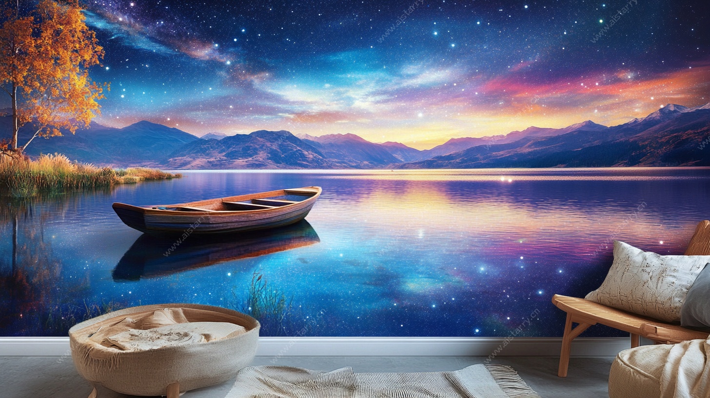 梦幻星空湖畔背景墙