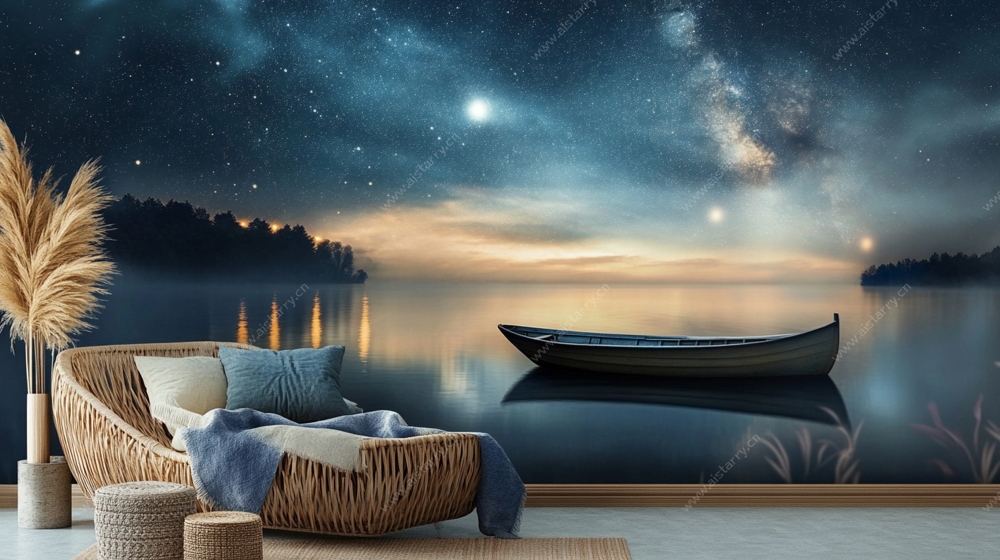 梦幻星空湖畔休闲角落