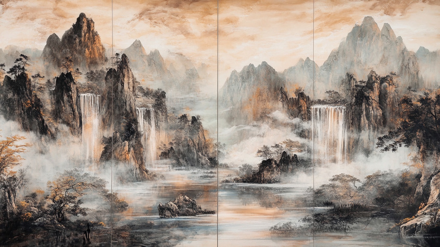 中式山水墨画巨幅风景图