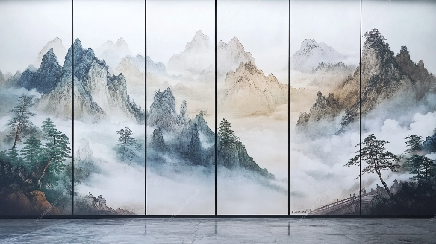 中式山水屏风画意境悠远
